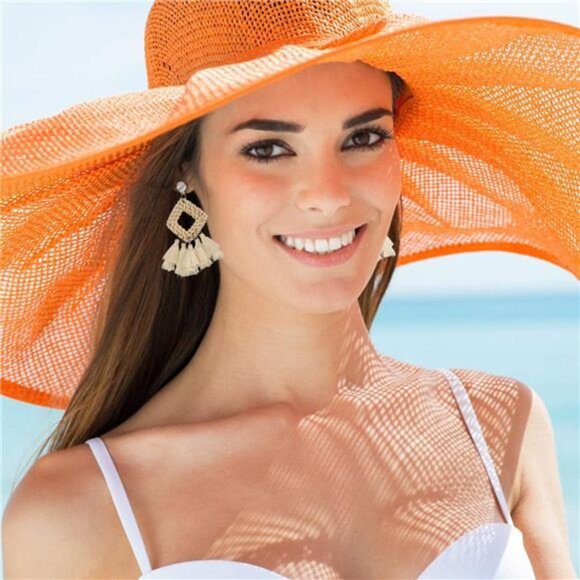 4 Pairs Rattan Earrings Lightweight Geometric Tassel Woven Bohemian Earrings - Picture 6 of 7